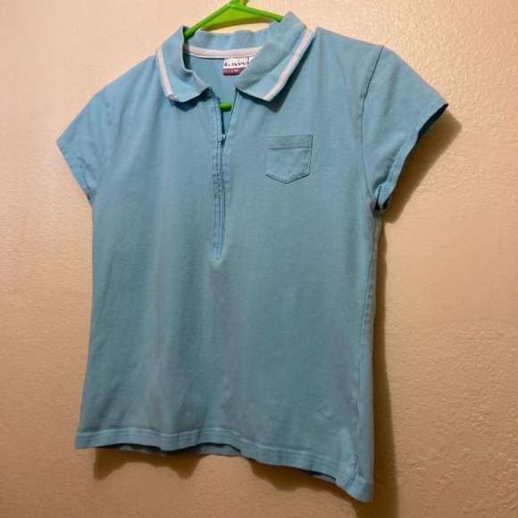 Y2K No Boundaries Light Blue Short Sleeve 1/2 Zip Polo Crop Top Shirt Size XS/S - Picture 1 of 3
